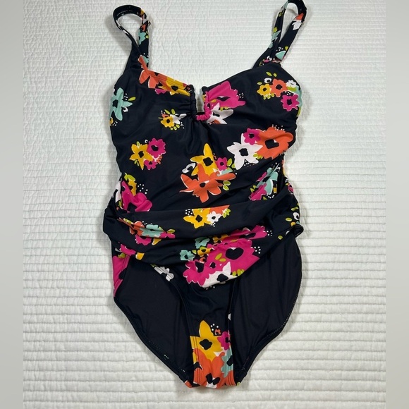 Anne Cole Other - Anne Cole Black and Pink Floral One Piece Swimsuit. Size 10. Like New Condition.
